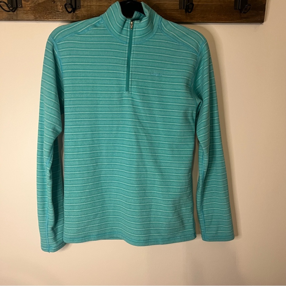 Patagonia‎ 1/4 Zip Fleece Pullover Aqua Blue Striped Youth XL Outdoor Hiking